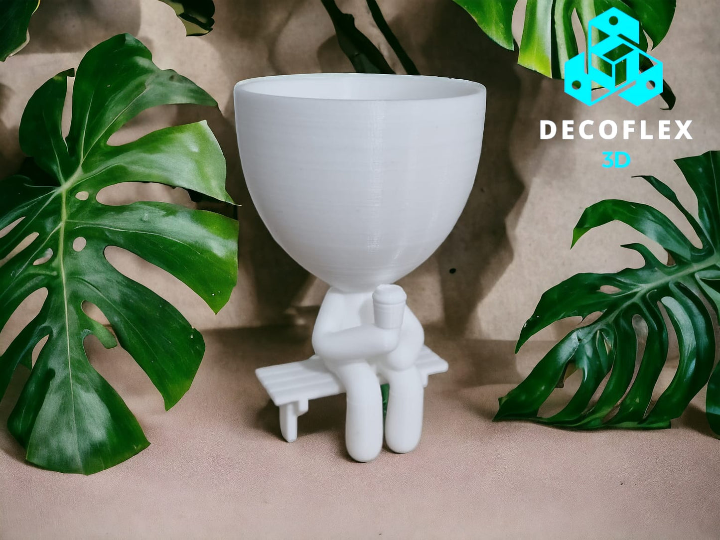 Maceta Decorativa DecoFlexito Sentado Cafe con Banco
