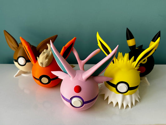 Pokebolas Eevee y Evoluciones + Pokemon + Base fija