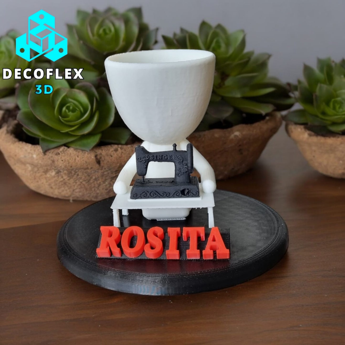 Maceta Decorativa DecoFlexito Cosedora con Nombre Personalizable